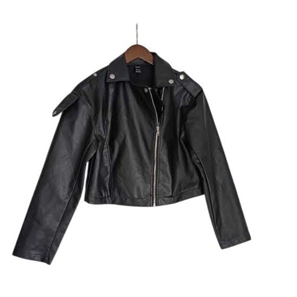 SHEIN Moto Jacket S Black Faux Leather Asymmetrical‎ Zip Biker Goth Luxe Coat